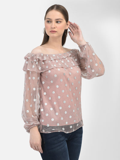 Polka Dots Peach Top-Women Tops-Crimsoune Club