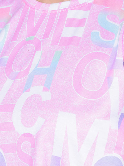 Pink Typographic Printed Crop Length Top-Women Tops-Crimsoune Club