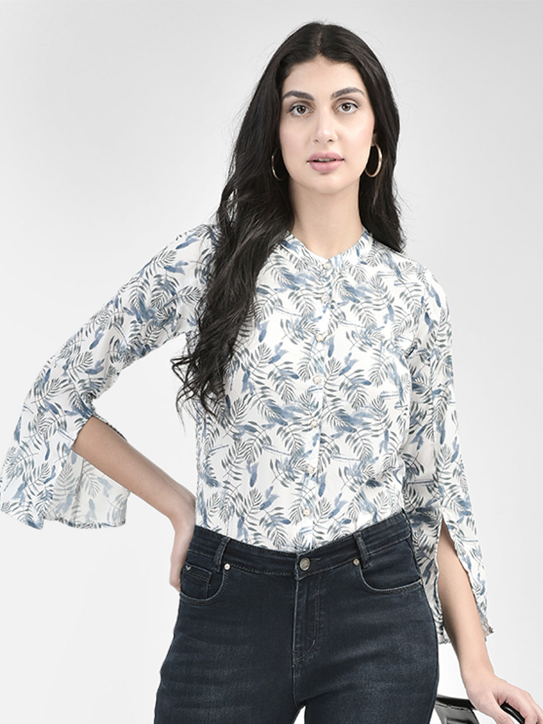 Blue Floral Top-Women Tops-Crimsoune Club