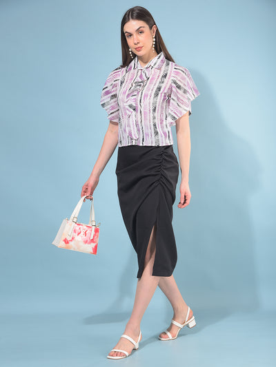 Purple Floral Print Top-Women Tops-Crimsoune Club