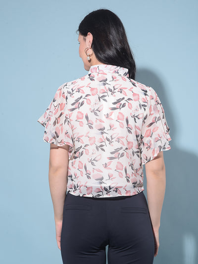 Pink Floral Print Top-Women Tops-Crimsoune Club