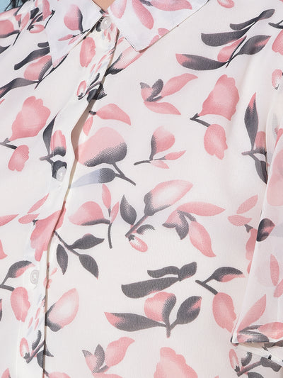 Pink Floral Print Top-Women Tops-Crimsoune Club