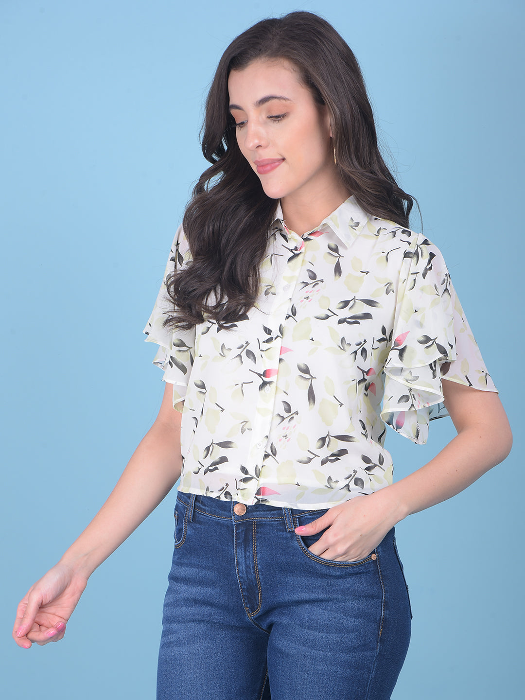 Green Floral Top-Women Tops-Crimsoune Club