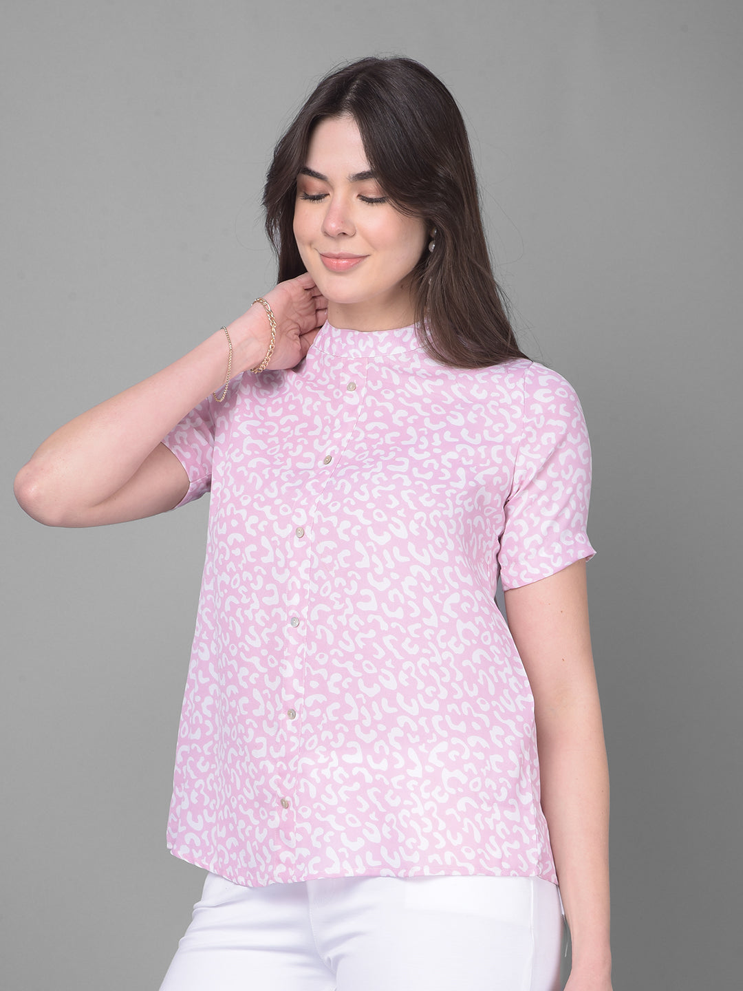 Pink Printed Top-Women Tops-Crimsoune Club