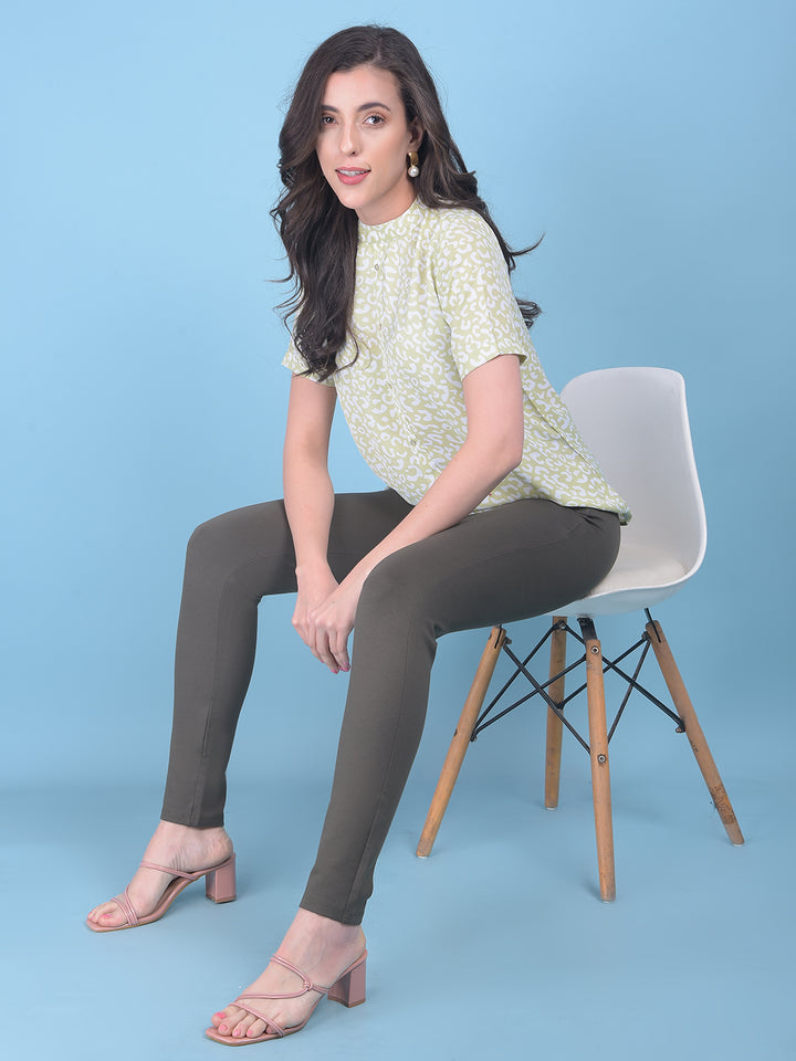 Printed Green Top-Women Tops-Crimsoune Club