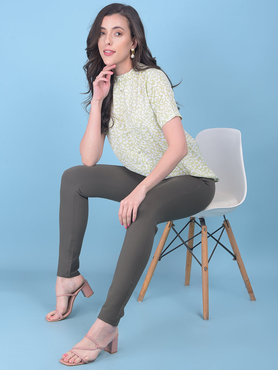 Printed Green Top-Women Tops-Crimsoune Club