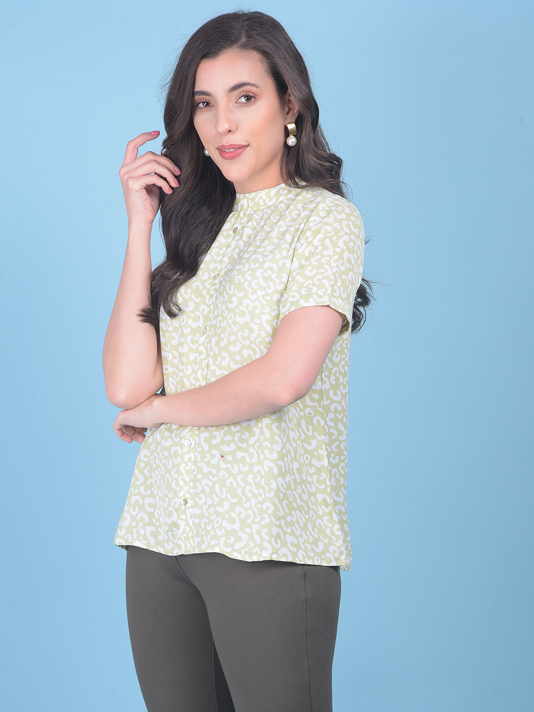 Printed Green Top-Women Tops-Crimsoune Club