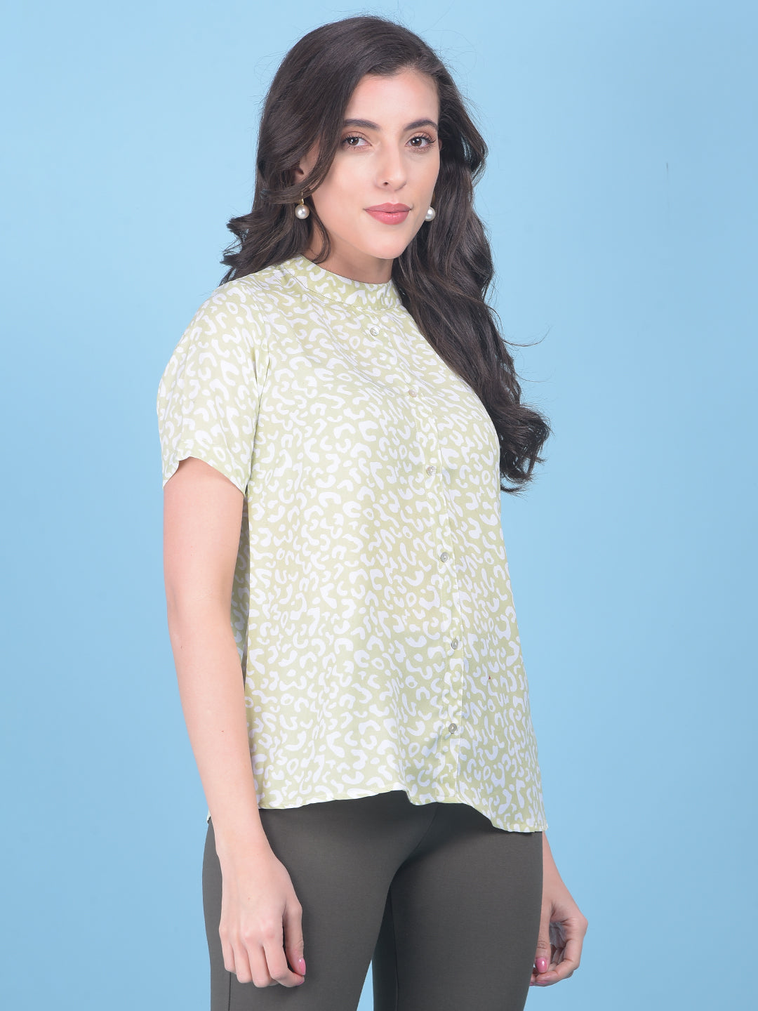 Printed Green Top-Women Tops-Crimsoune Club