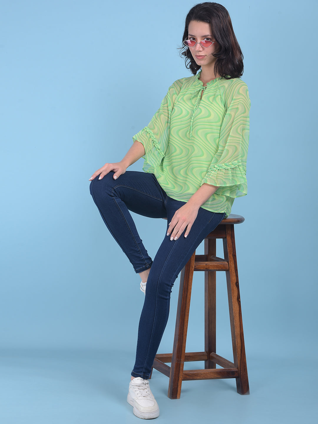 Green Abstract Print Top-Women Tops-Crimsoune Club