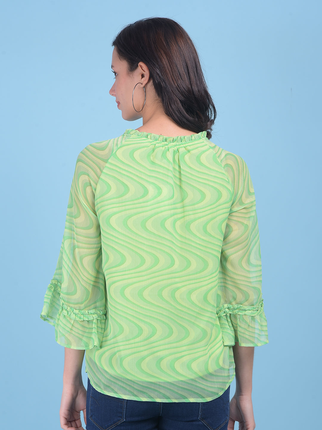 Green Abstract Print Top-Women Tops-Crimsoune Club