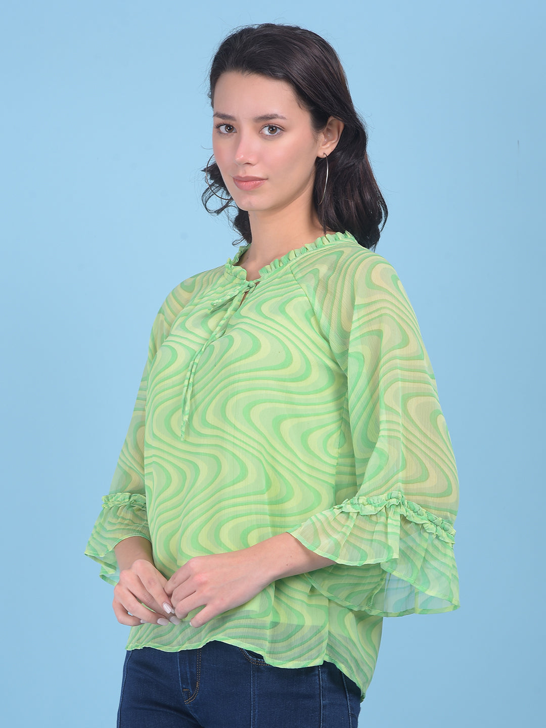 Green Abstract Print Top-Women Tops-Crimsoune Club