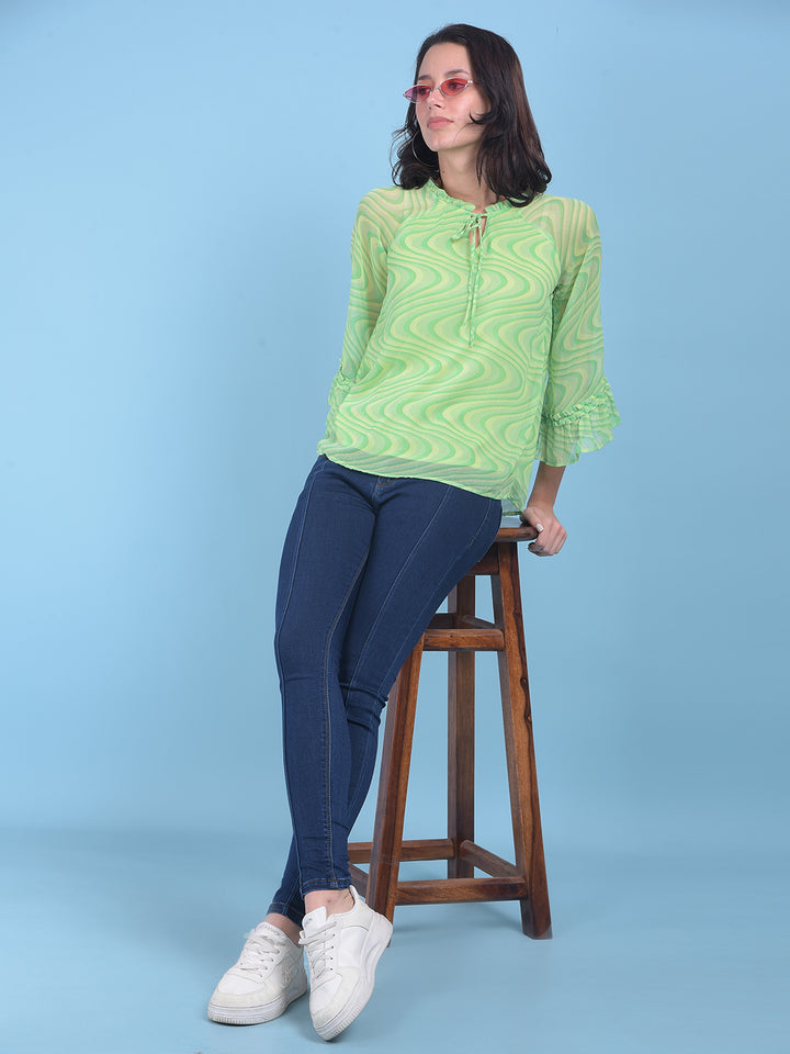 Green Abstract Print Top-Women Tops-Crimsoune Club