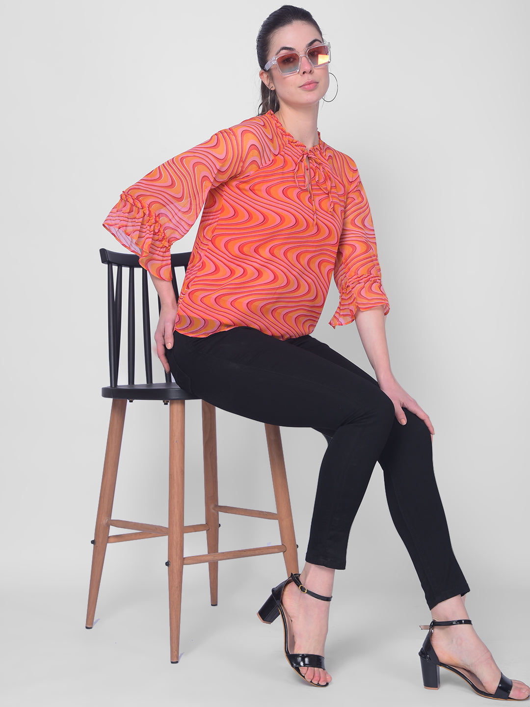 Orange Printed Top-Women Tops-Crimsoune Club