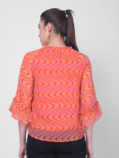 Orange Printed Top-Women Tops-Crimsoune Club