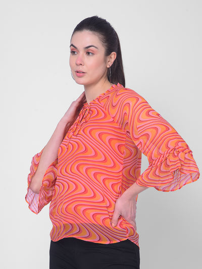 Orange Printed Top-Women Tops-Crimsoune Club