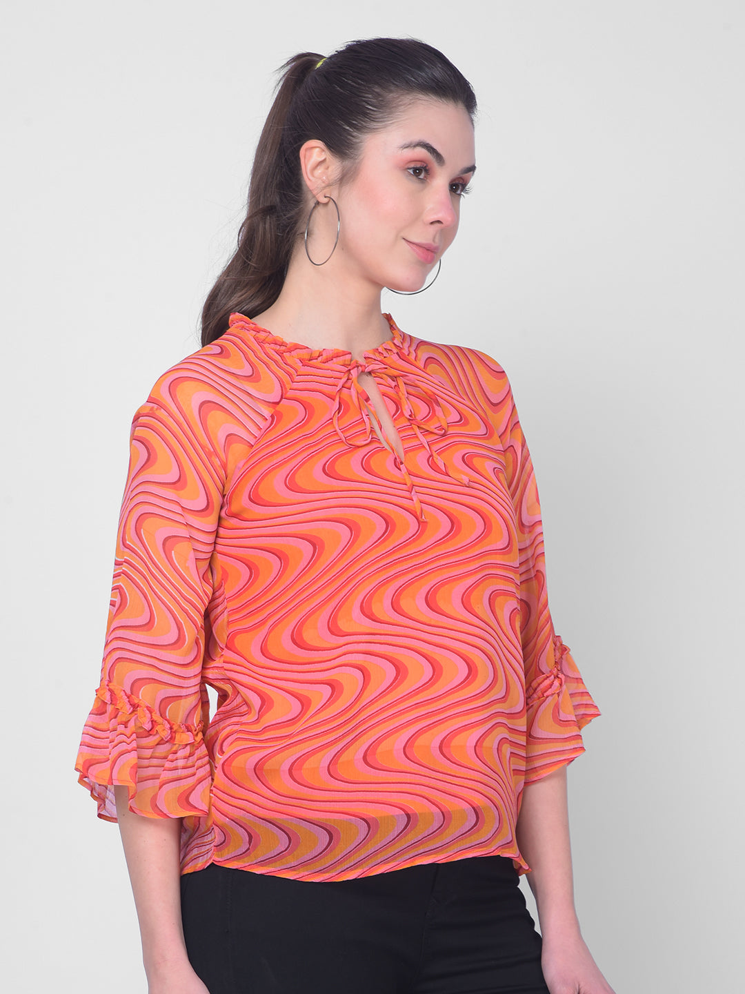 Orange Printed Top-Women Tops-Crimsoune Club