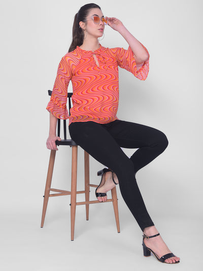 Orange Printed Top-Women Tops-Crimsoune Club