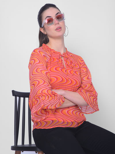 Orange Printed Top-Women Tops-Crimsoune Club