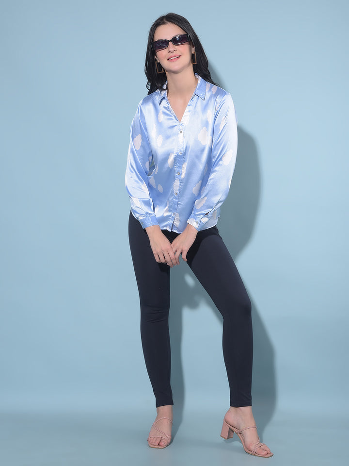 Blue Printed Party Shirt-Women Shirts-Crimsoune Club