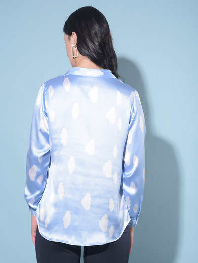 Blue Printed Party Shirt-Women Shirts-Crimsoune Club