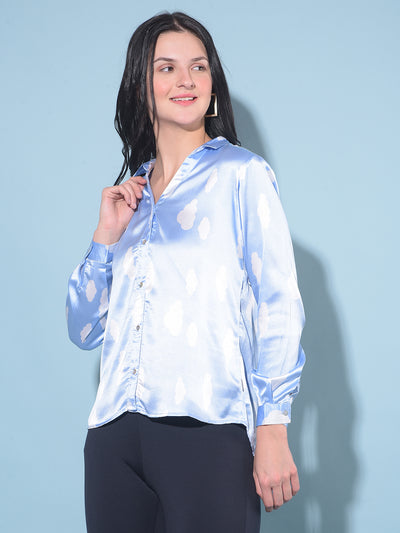 Blue Printed Party Shirt-Women Shirts-Crimsoune Club