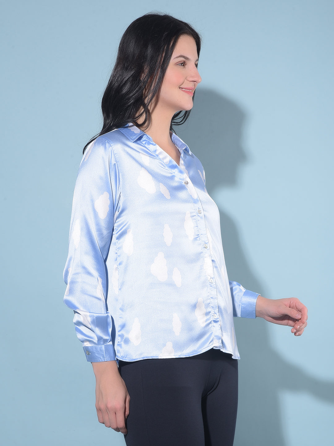 Blue Printed Party Shirt-Women Shirts-Crimsoune Club