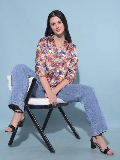 Multi Color Floral Print Shirt-Women Shirts-Crimsoune Club