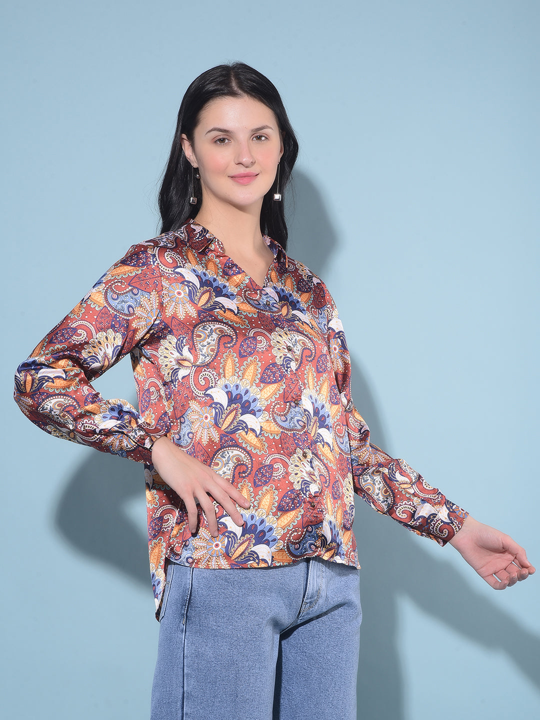 Multi Color Floral Print Shirt-Women Shirts-Crimsoune Club