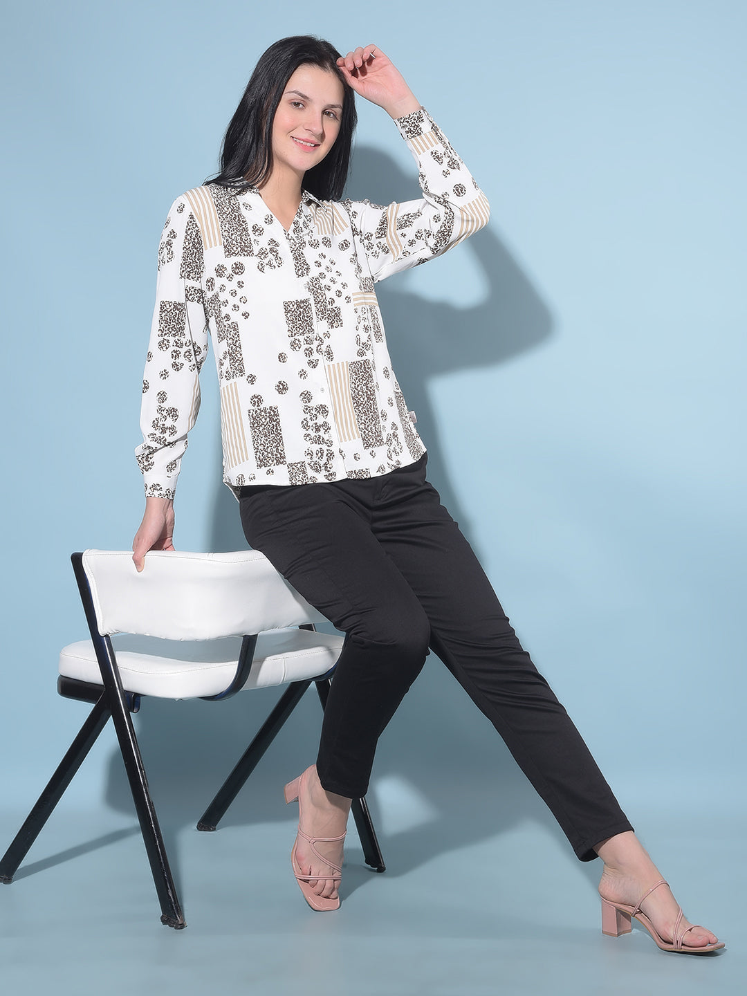 White Printed Shirt-Women Shirts-Crimsoune Club