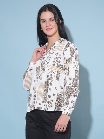 White Printed Shirt-Women Shirts-Crimsoune Club