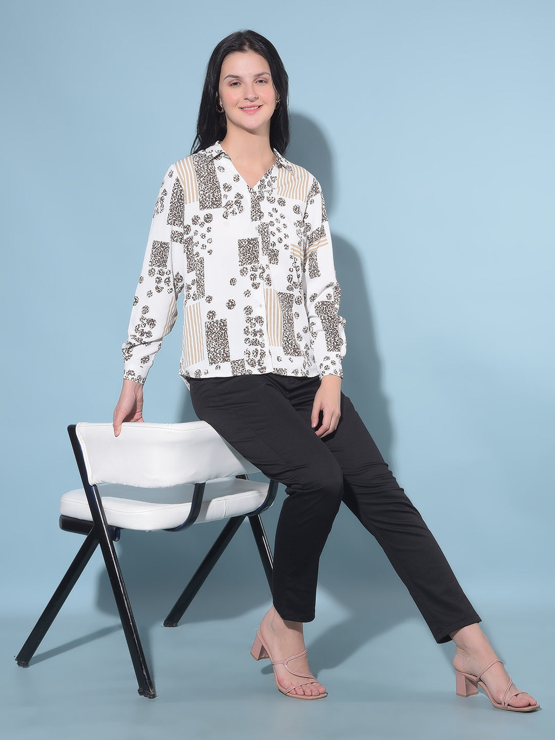 White Printed Shirt-Women Shirts-Crimsoune Club