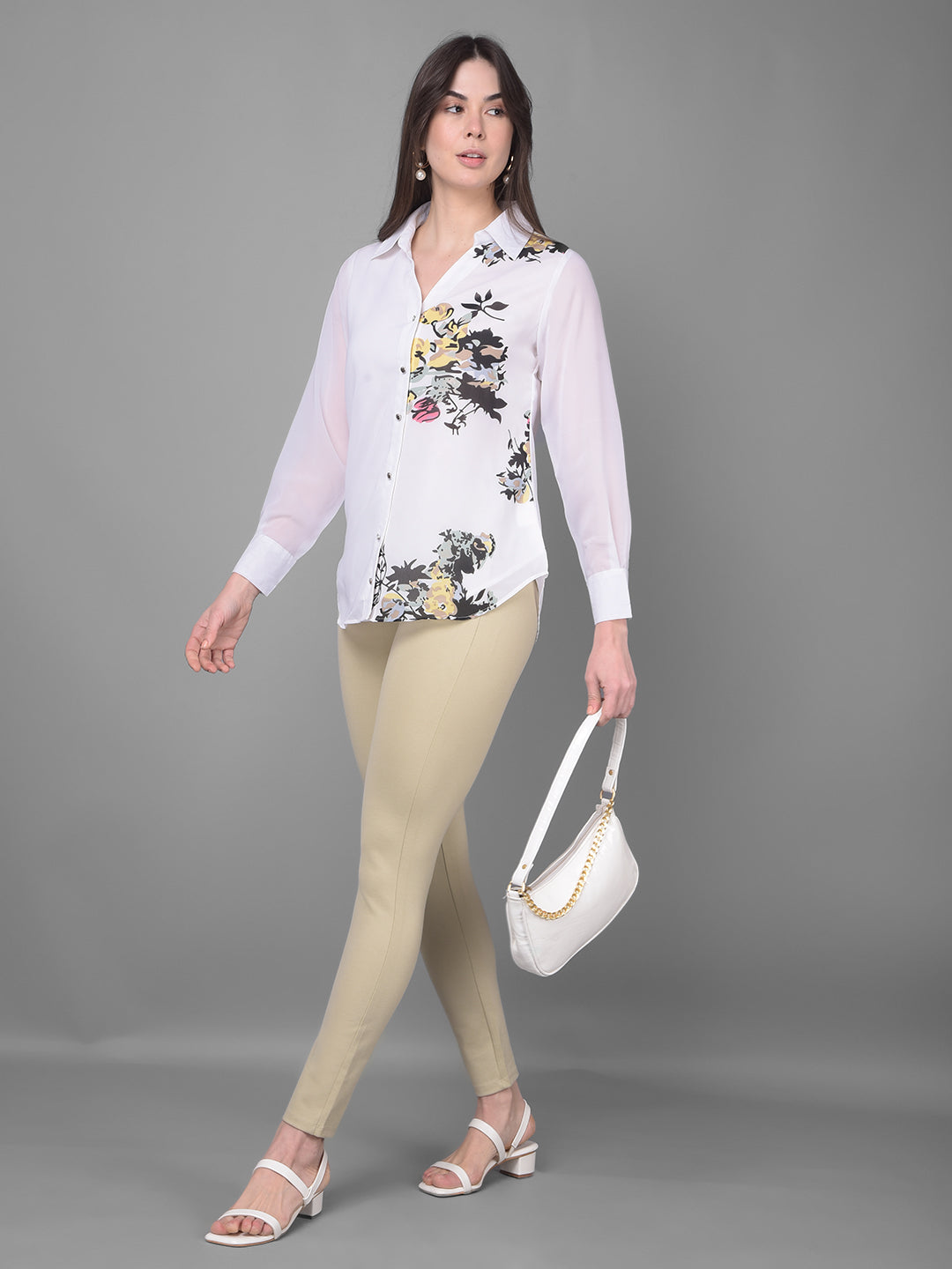 White Floral Shirt-Women Shirts-Crimsoune Club