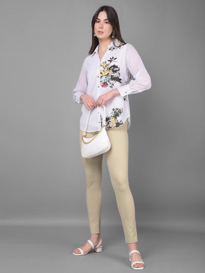 White Floral Shirt-Women Shirts-Crimsoune Club