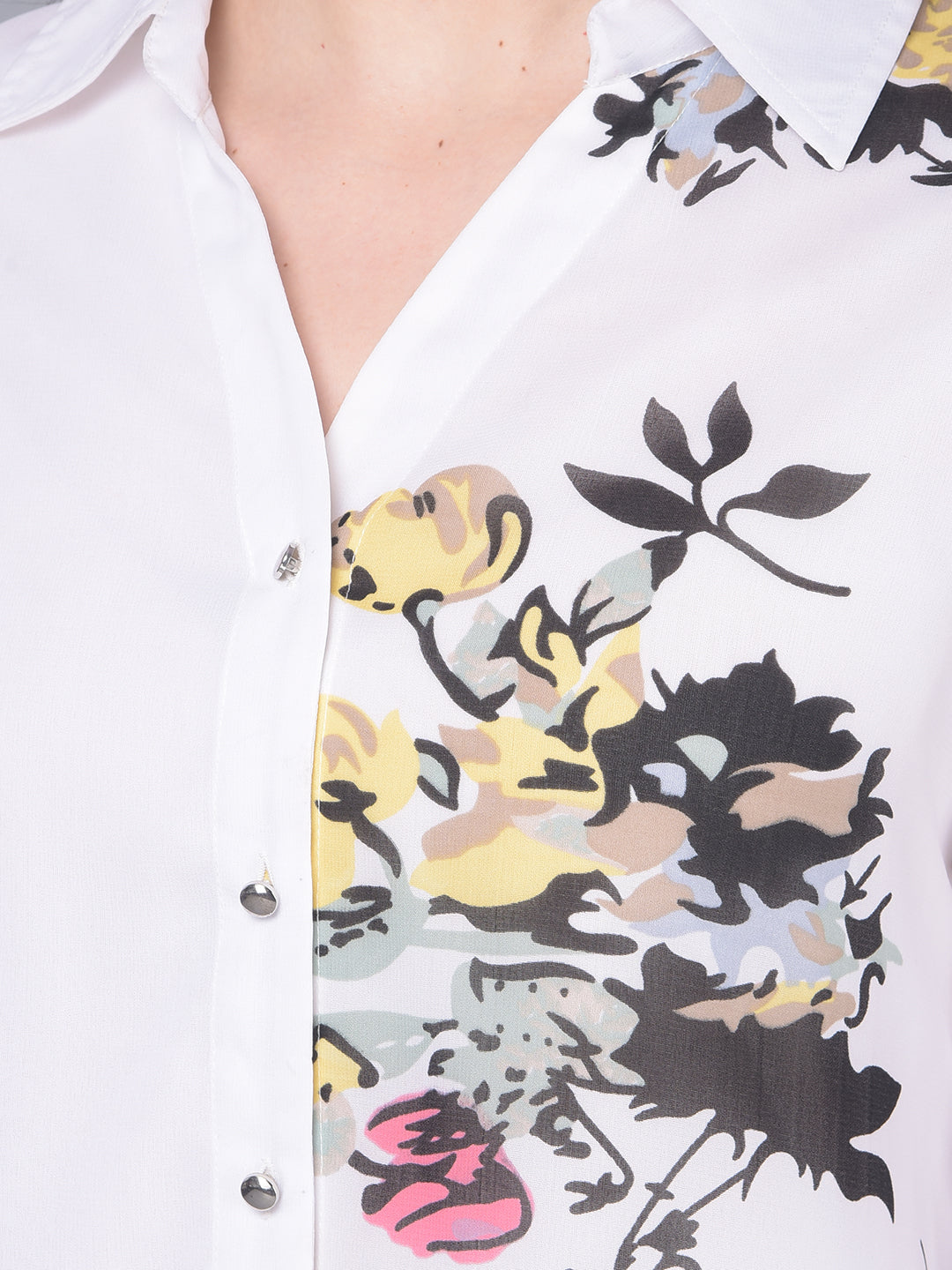 White Floral Shirt-Women Shirts-Crimsoune Club
