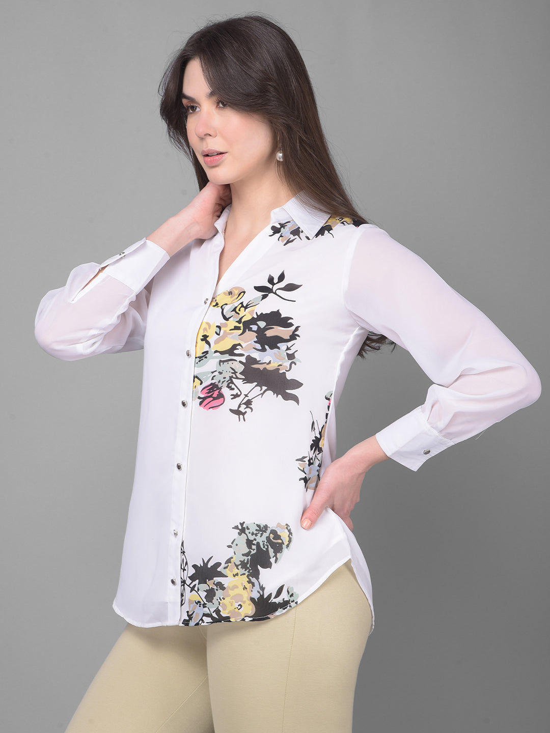 White Floral Shirt-Women Shirts-Crimsoune Club