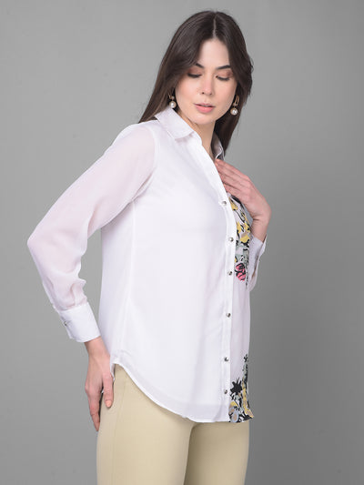 White Floral Shirt-Women Shirts-Crimsoune Club