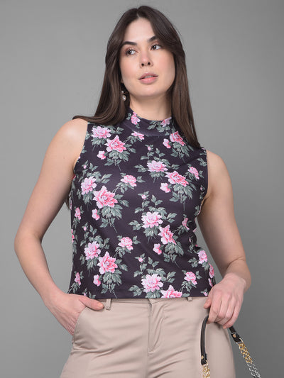 Black Floral Top-Women Tops-Crimsoune Club