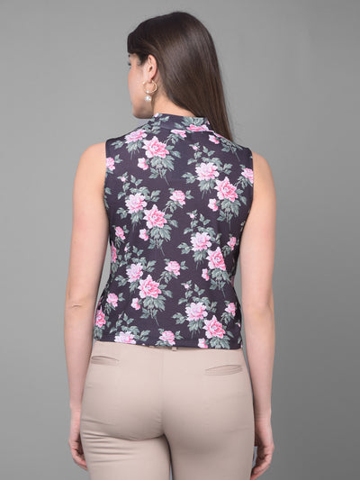 Black Floral Top-Women Tops-Crimsoune Club