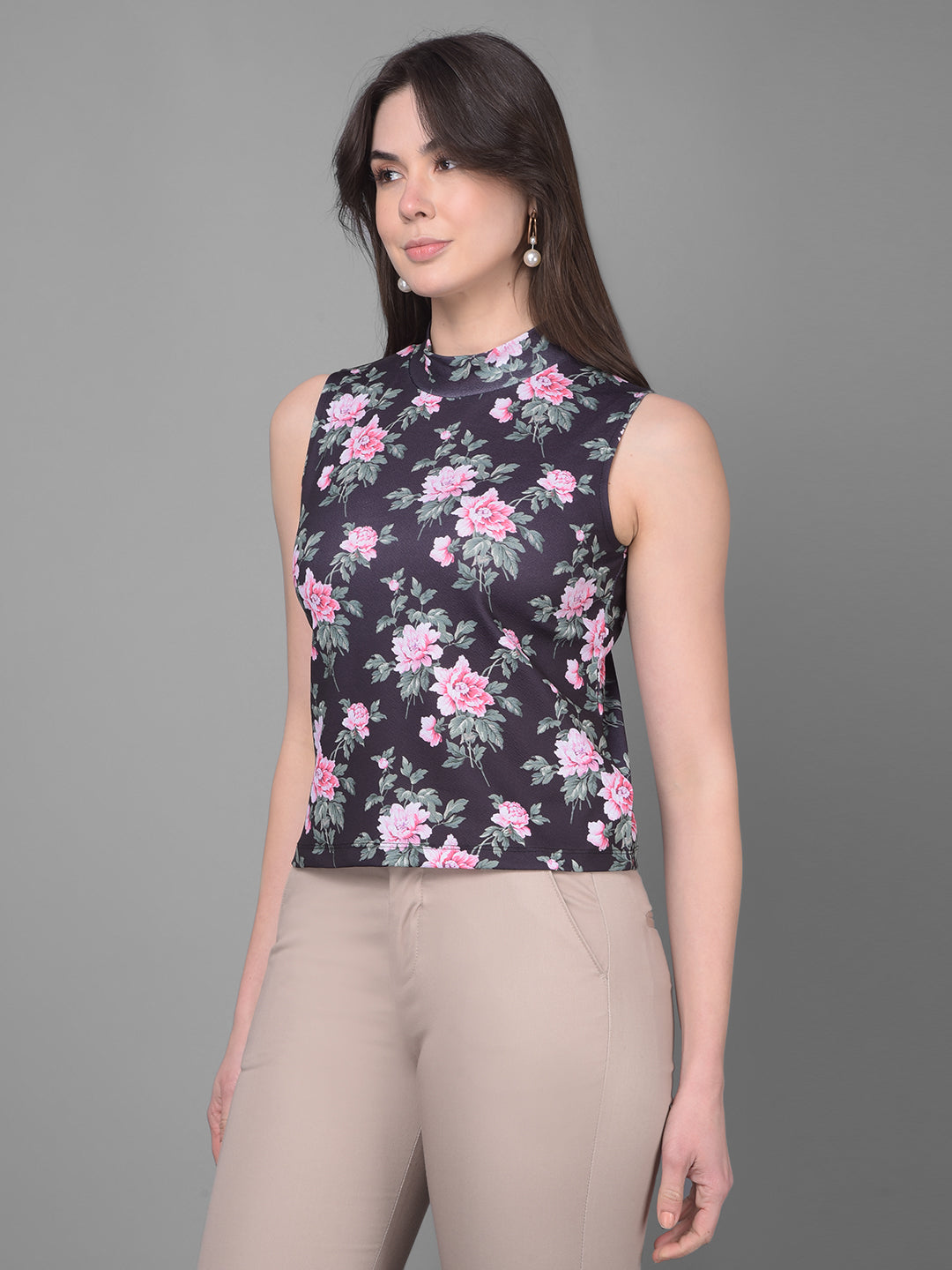 Black Floral Top-Women Tops-Crimsoune Club