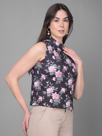 Black Floral Top-Women Tops-Crimsoune Club