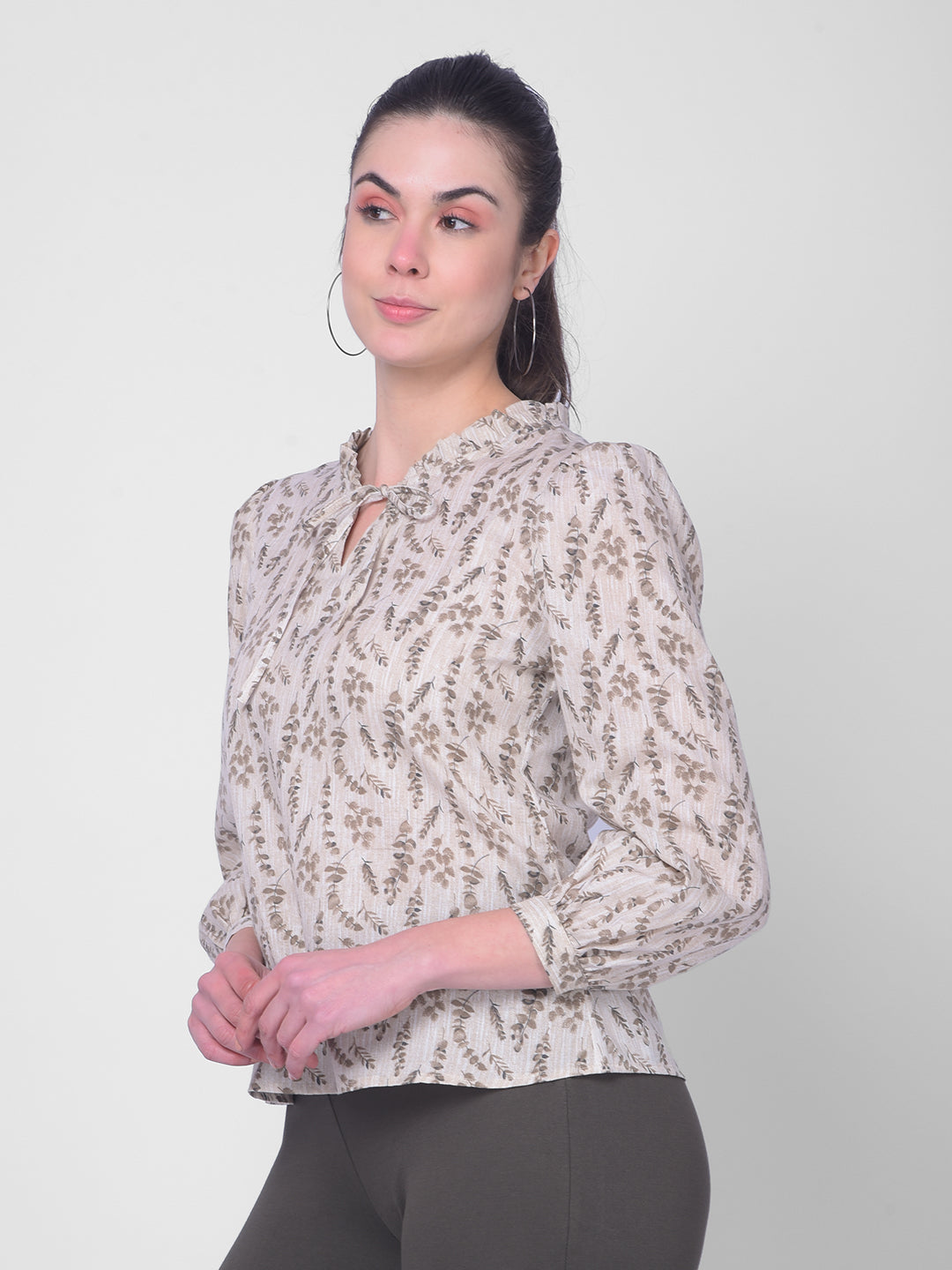 Beige Floral Top-Women Tops-Crimsoune Club