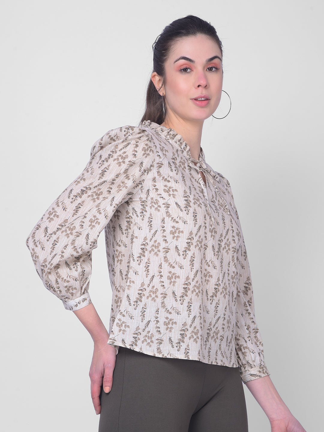 Beige Floral Top-Women Tops-Crimsoune Club