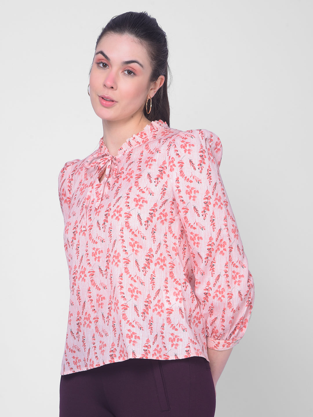 Peach Floral Top-Women Tops-Crimsoune Club