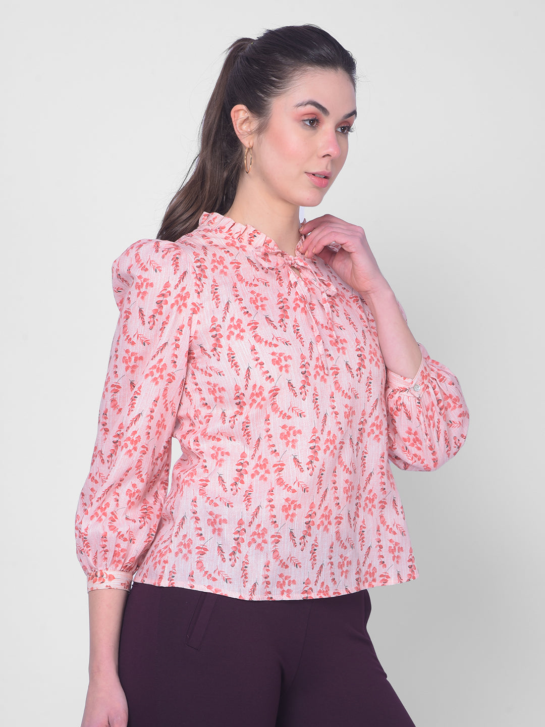 Peach Floral Top-Women Tops-Crimsoune Club