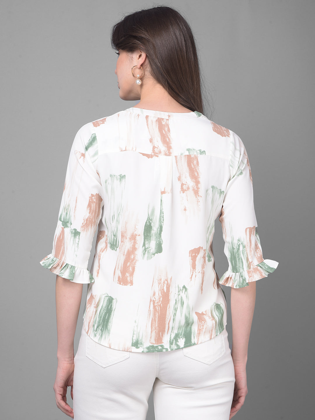 Beige Printed Top-Women Tops-Crimsoune Club