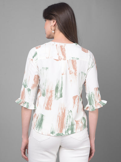 Beige Printed Top-Women Tops-Crimsoune Club