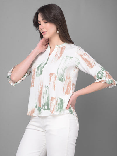 Beige Printed Top-Women Tops-Crimsoune Club