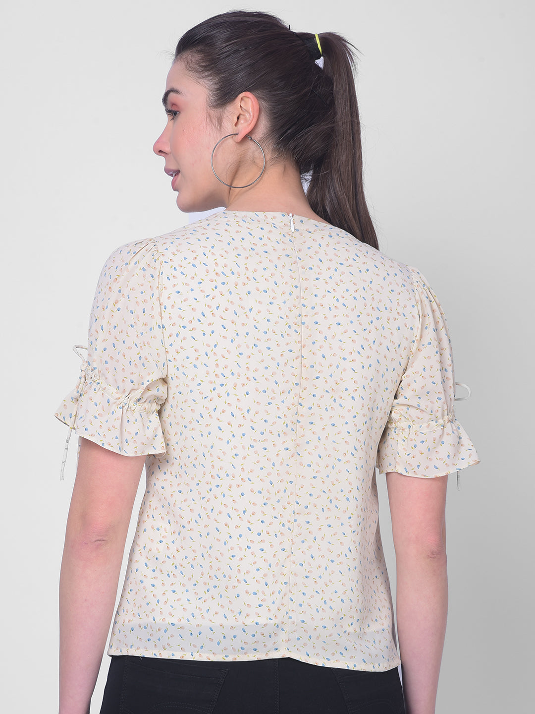 Beige Floral Top-Women Tops-Crimsoune Club