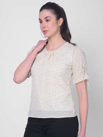 Beige Floral Top-Women Tops-Crimsoune Club