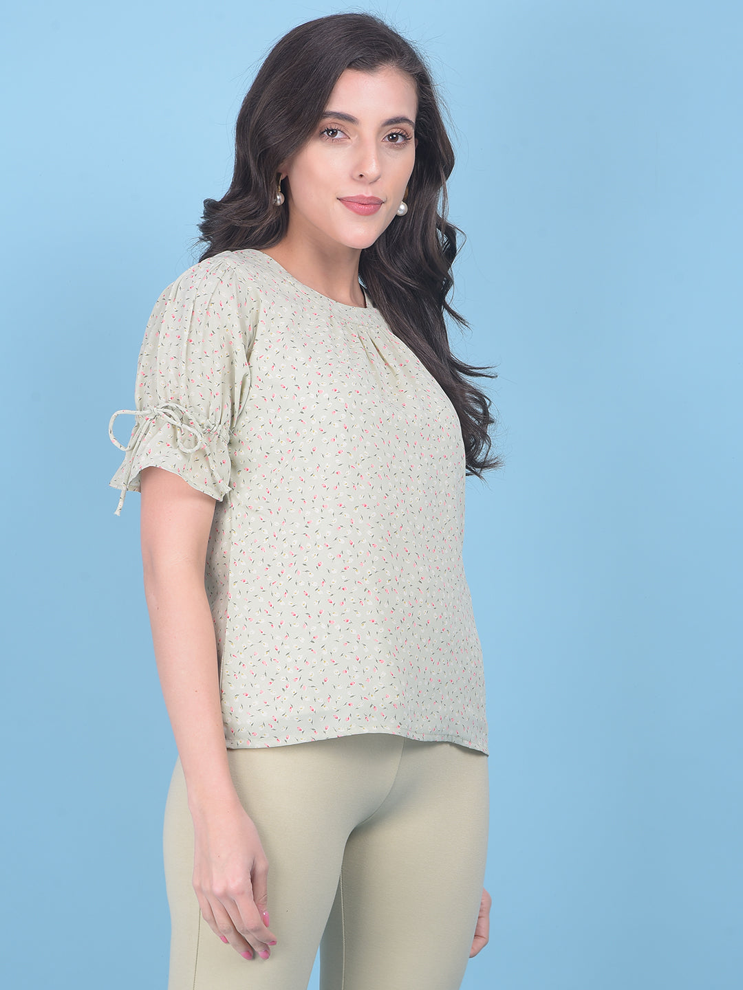 Green Floral Top-Women Tops-Crimsoune Club